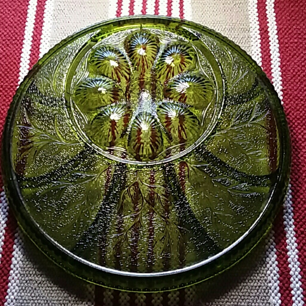 Vintage Indiana Green Glass Serving Platter - Picture 2 of 6